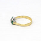 Emerald & Diamond Ring - Estate 18k Yellow and White Gold Three Gemstones - Modern 2000s Old Mine Cut Size 6 1/2 May Birthstone Fine Jewelry