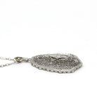 Art Deco Necklace - Vintage 10k White Gold Genuine .03 CT Diamond Gem Pendant Lavalier - Antique Circa 1920s Filigree Statement Fine Jewelry