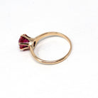 Created Ruby Ring - Retro 10k Yellow Gold Round Faceted Reddish Pink Stone - Vintage 40s Size 5.25 July Birthstone Fine Solitaire Jewelry