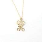 Letter "H" Necklace - Modern Estate 14k Yellow Gold Personalized Pendant Charm - Cursive High Polished Single Initial Fine Gold Jewelry