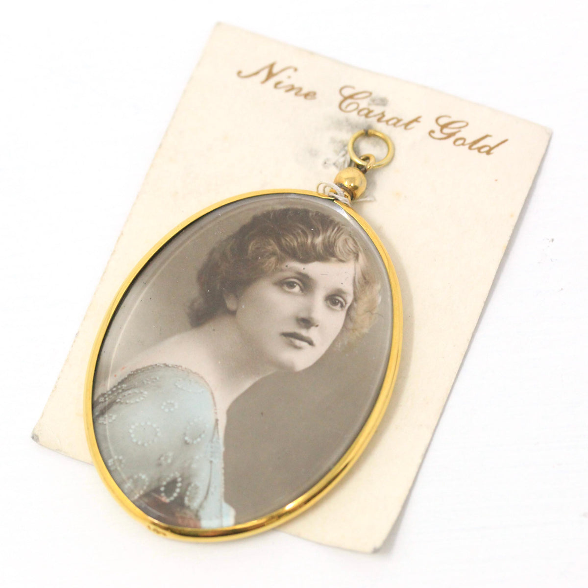 Antique Locket Fob - Edwardian Era 9K Yellow Gold Oval Glass Pendant Necklace - Vintage Memory Photo Portrait Keepsake Charm Fine Jewelry