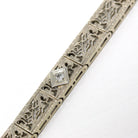 Art Deco Bracelet - Vintage 14k White Gold Filigree Genuine Diamond Gemstones - Vintage Circa 1930s Simulated Sapphire Tennis Fine Jewelry