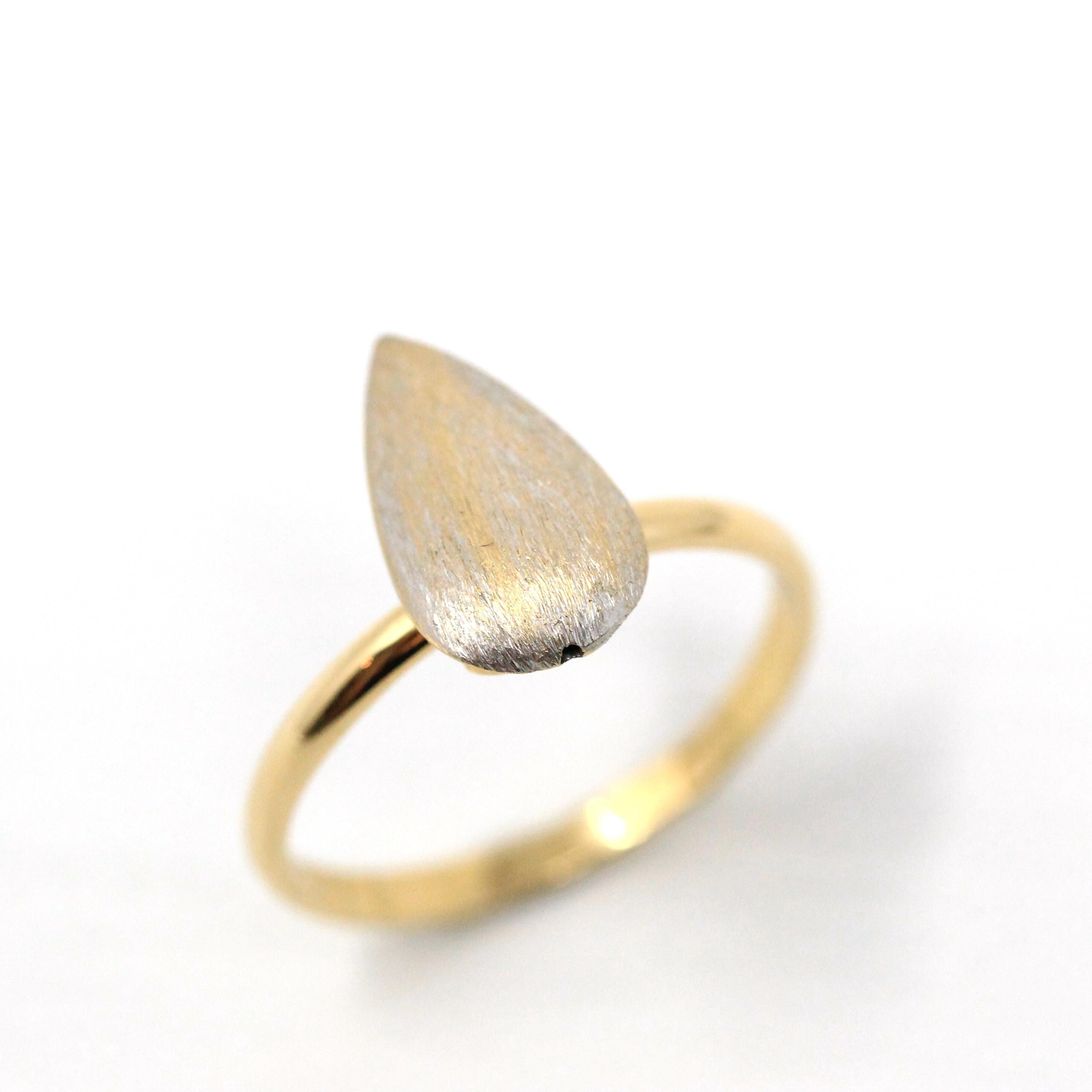 Modern Teardrop Ring Estate 18k Gold Yellow White Two Tone