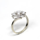 Vintage Bypass Ring - 14k White Gold White Zircon Three Stone Navette Style - Size 8 3/4 Circa 1950s Era Anniversary Simulant Fine Jewelry
