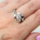 Vintage Bypass Ring - 14k White Gold White Zircon Three Stone Navette Style - Size 8 3/4 Circa 1950s Era Anniversary Simulant Fine Jewelry