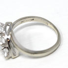 Vintage Bypass Ring - 14k White Gold White Zircon Three Stone Navette Style - Size 8 3/4 Circa 1950s Era Anniversary Simulant Fine Jewelry
