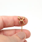 Antique Bow Stick Pin - Edwardian 14k Rose Gold Genuine Seed Pearl Gemstones - Vintage 1900s Era Unisex Tie Neckwear Dainty Fine Jewelry