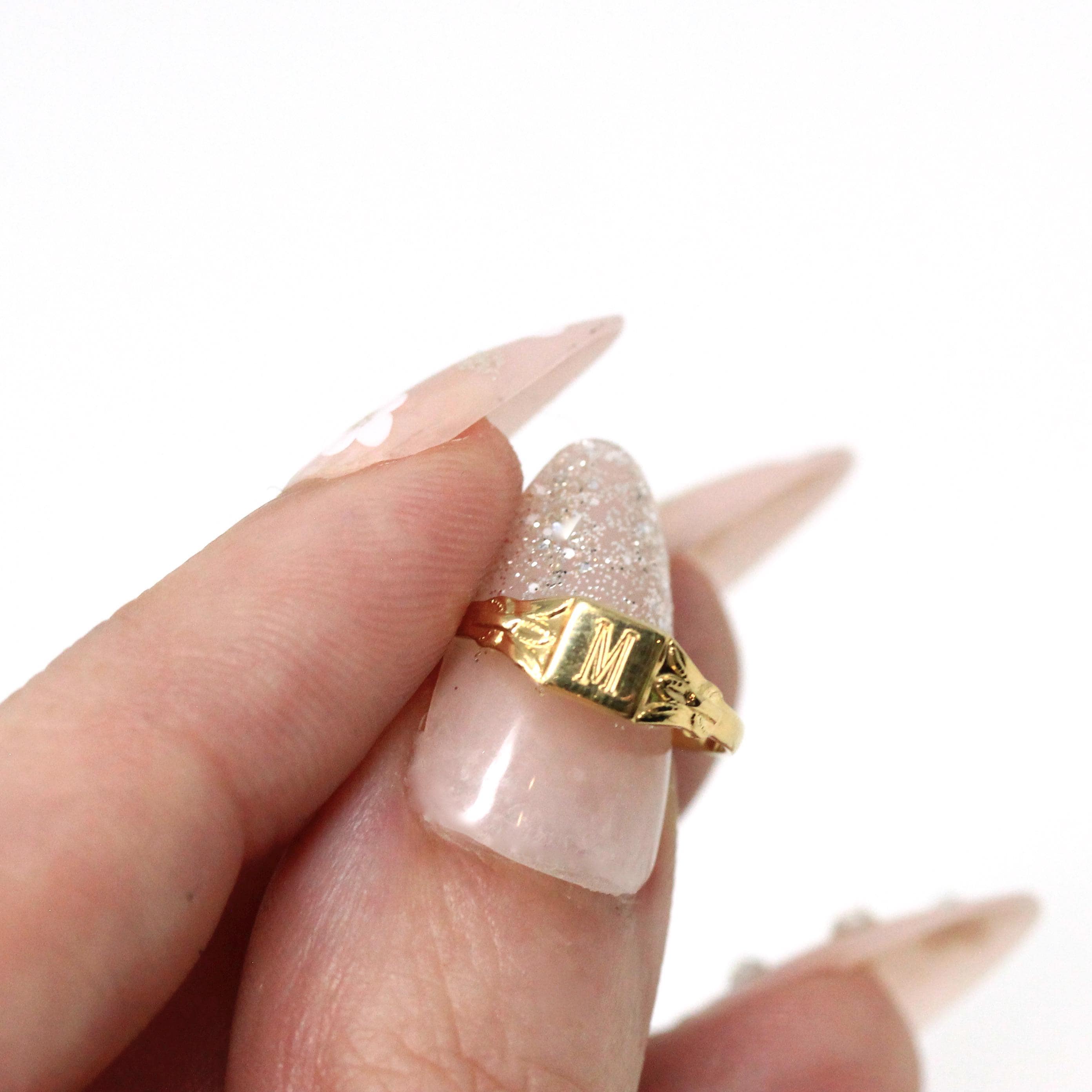 Vintage Bda Bda 10k Baby Ring Antique BDA Orange Blossom Floral Baby Ring  Band In Gold