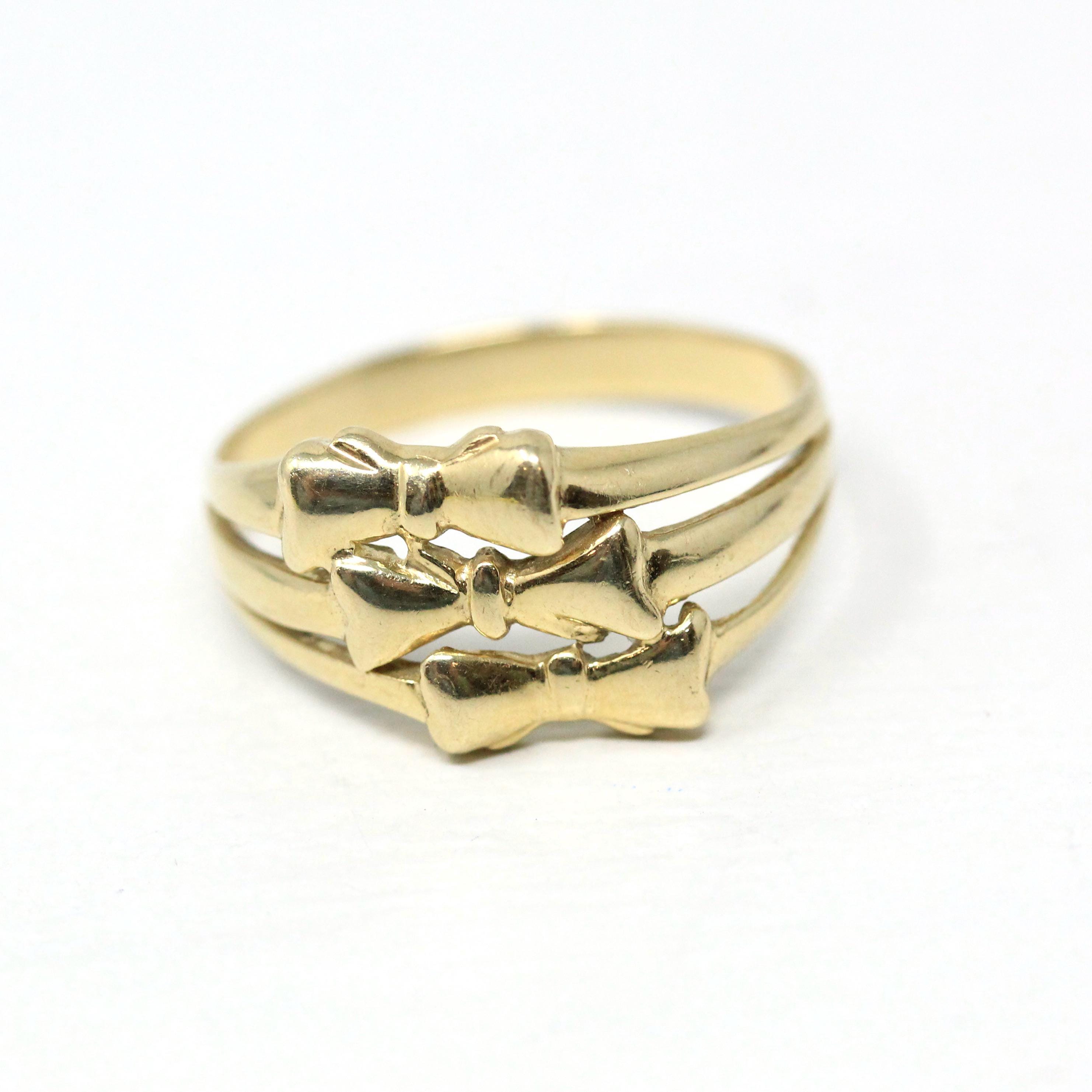 Triple Bow Ring Modern 14k Yellow Gold Three Ribbon Bowtie