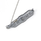 Art Deco Necklace - Vintage 14k White Gold Flower Filigree Diamond Simulated Emerald Pendant - Circa 1930s Brooch Conversion Fine Jewelry