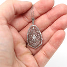 Art Deco Necklace - Vintage 10k White Gold Genuine .03 CT Diamond Gem Pendant Lavalier - Antique Circa 1920s Filigree Statement Fine Jewelry