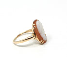 Vintage Cameo Ring - Retro 14k Yellow Gold Carved Shell Woman's Profile Silhouette - Circa 1970s Era Size 4 1/4 Statement Fine 70s Jewelry