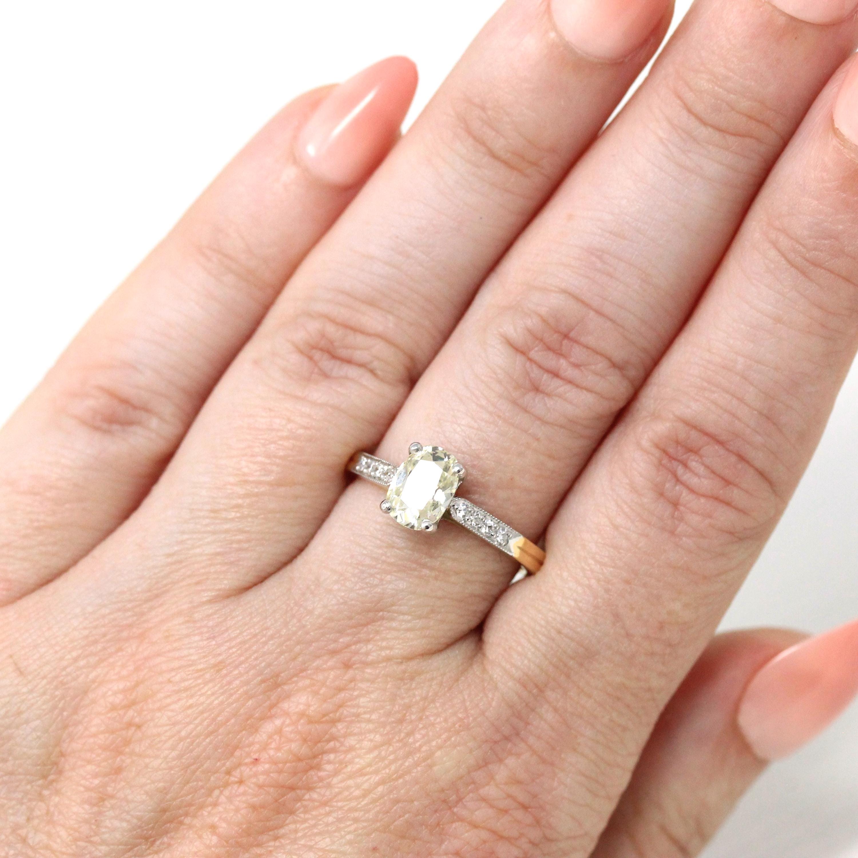 Old Mine Cut Diamond Ring - Modern 18k Yellow Gold & Platinum Two Tone French Engagement - Estate Vintage Style Bridal GIA Report Jewelry