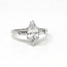 Simulated Diamond Engagement Ring - Vintage 14k White Gold Marquise CZ & Spinel - Circa 1970s Size 8.5 Alternative Clear Gems Bridal Jewelry