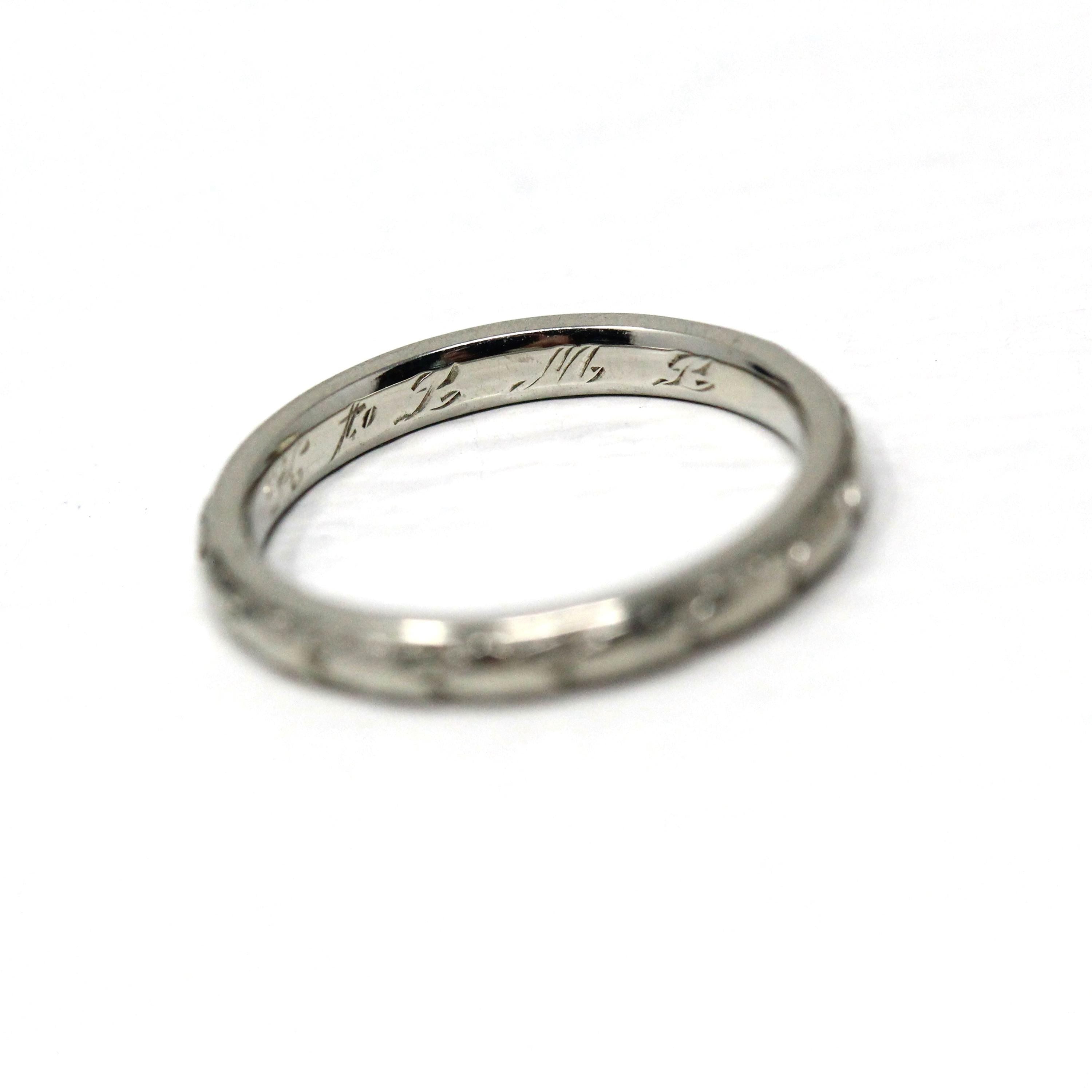 Art Deco Wedding Band - Vintage 18k White Gold Orange Blossom Eternity Ring - Vintage Circa 1930s Size 4 1/4 Bridal Fine Stacking Jewelry