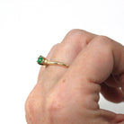 Genuine Emerald Ring - Estate 14k Yellow Gold Round Faceted Green Gemstone - Modern Circa 2000's Era Size 6 1/2 May Birthstone Fine Jewelry