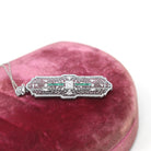 Art Deco Necklace - Vintage 14k White Gold Flower Filigree Diamond Simulated Emerald Pendant - Circa 1930s Brooch Conversion Fine Jewelry