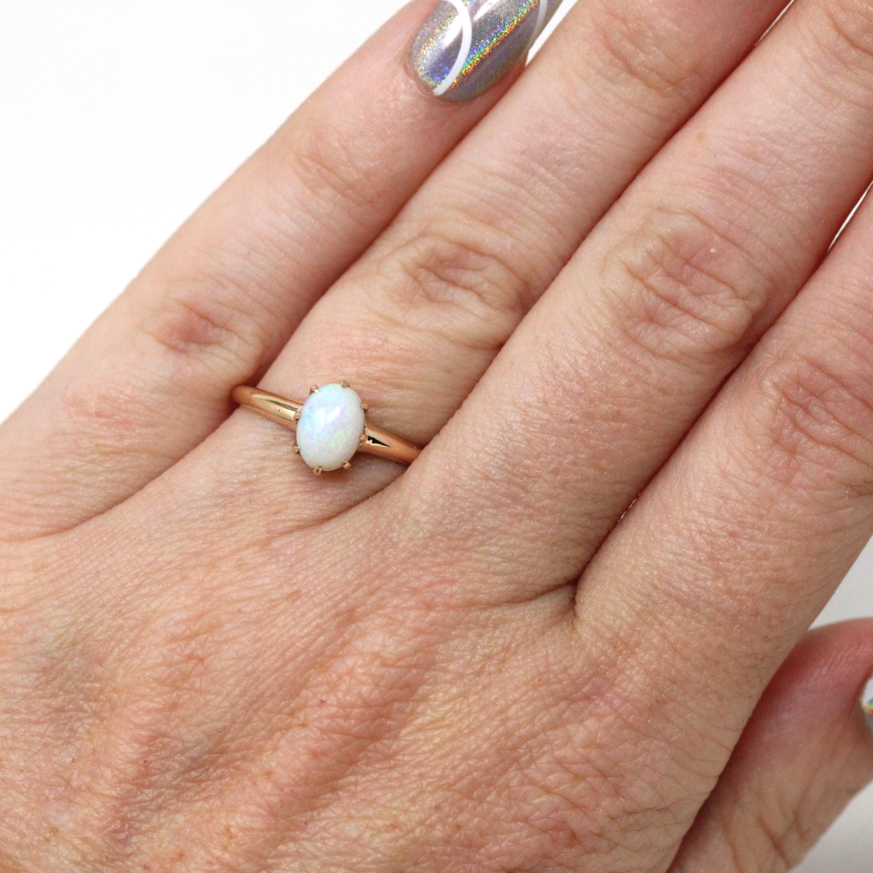 Edwardian Opal Ring Antique 10k Yellow Gold Oval Cabochon Cut