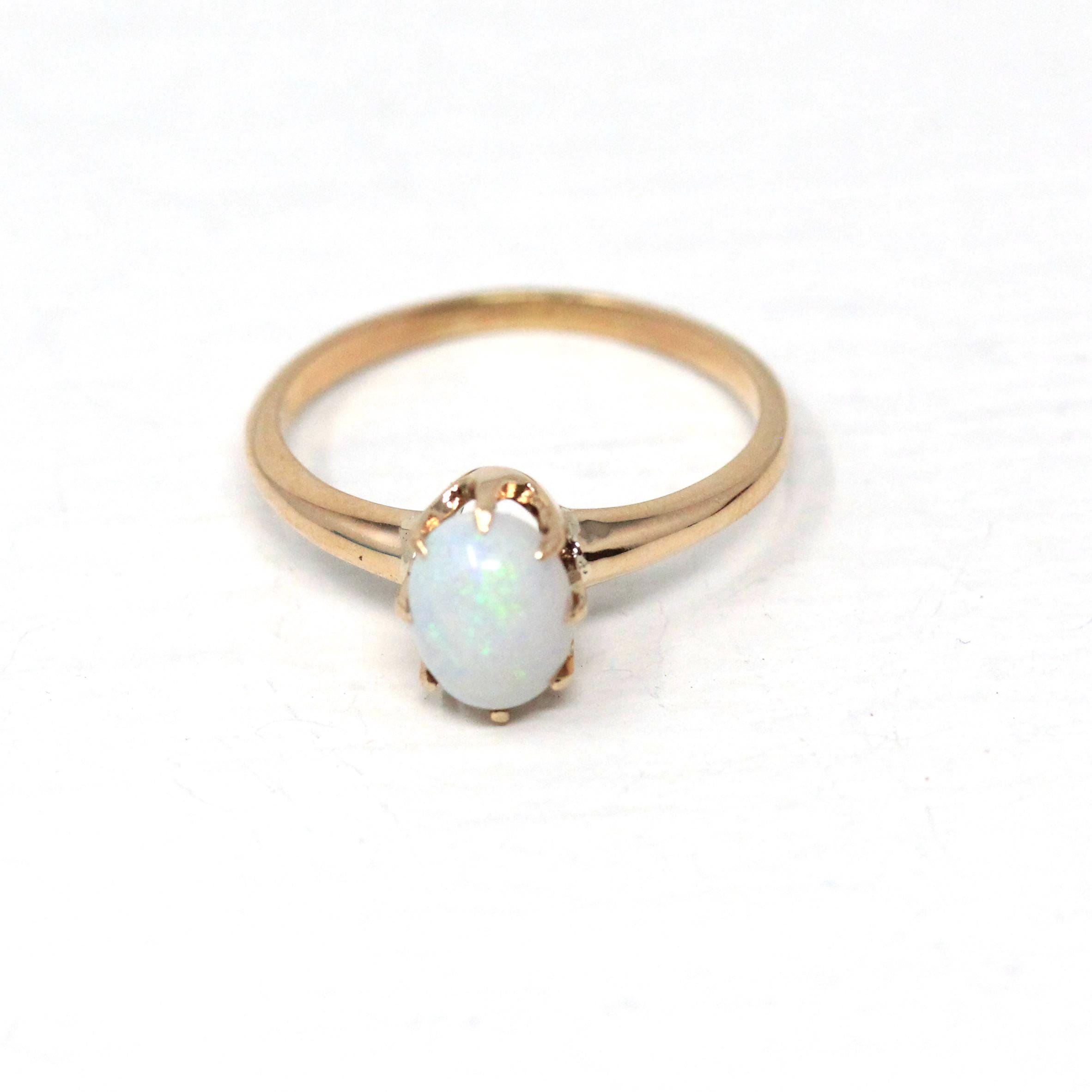 Edwardian Opal Ring - Antique 10k Yellow Gold Oval Cabochon Cut Gemstone - Vintage Circa 1910s Era Size 5 October Birthstone Fine Jewelry