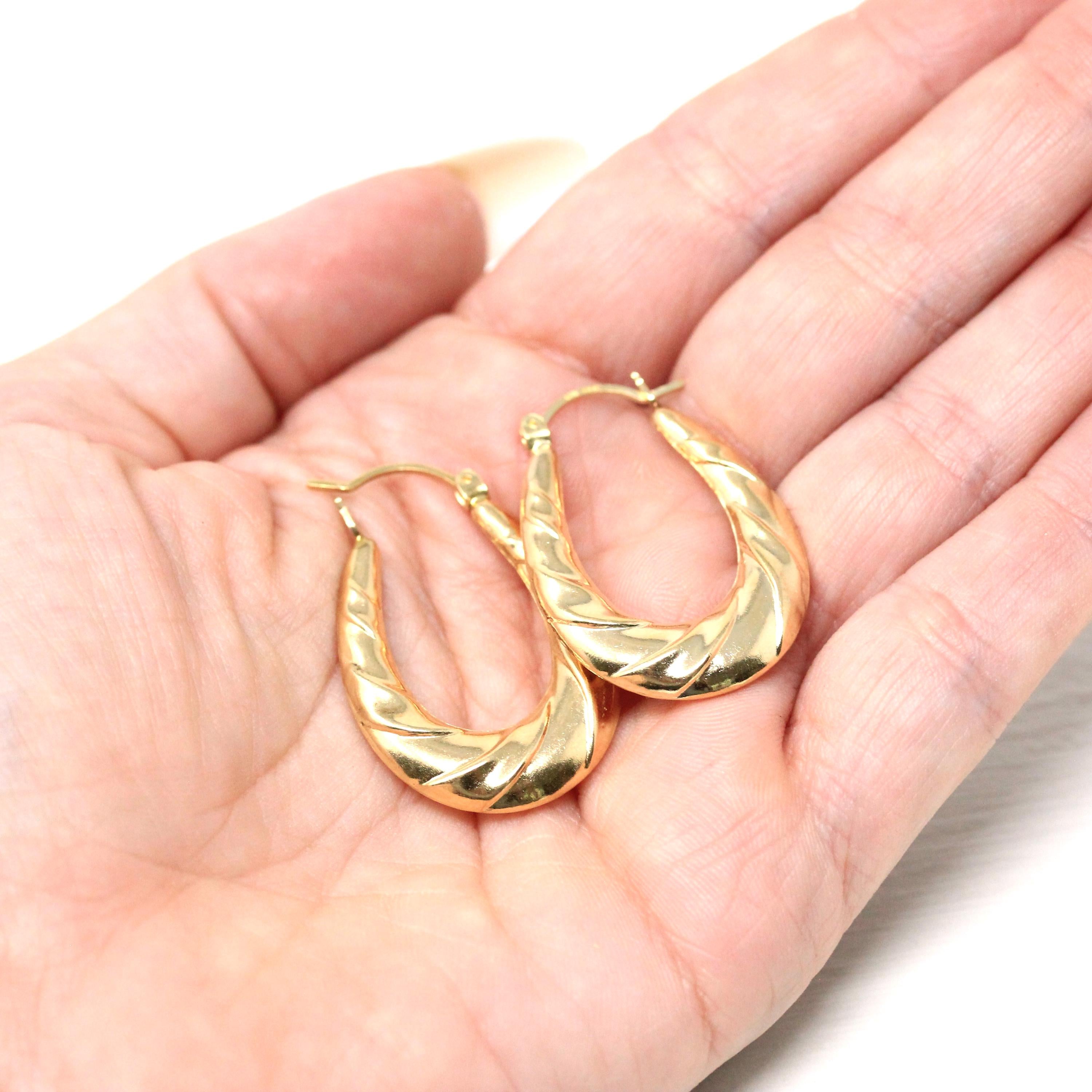 Modern Hoop Earrings - Estate 14k Yellow Gold Latch Lever Backs Door Knockers - Vintage Circa 2000's Era Statement Twisted Fine Jewelry