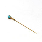 Antique Turquoise Stick Pin - Victorian 14k Yellow Gold Blue Green Cabochon Gemstone - Vintage Circa 1890s Era Bird Talon Claw Fine Jewelry