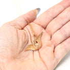 Flying Bird Charm - Modern 14k Rose Gold Winged Animal Pendant Necklace - Estate Circa 2000s Era Raven Crow Avian Feathered Fine Jewelry