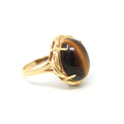 Tiger's Eye Ring - Modern 14k Yellow Gold Cabochon Cut Genuine Chatoyant Gemstone - Estate Circa 2000s Era Size 7 3/4 Statement Fine Jewelry