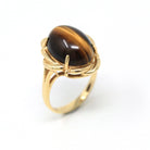 Tiger's Eye Ring - Modern 14k Yellow Gold Cabochon Cut Genuine Chatoyant Gemstone - Estate Circa 2000s Era Size 7 3/4 Statement Fine Jewelry