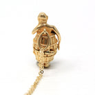 Man In Barrel Charm - Retro 14k Yellow Gold Figural "Never Again" Drunk Gambling Necklace Pendant - Vintage Fine Locket Keepsake Jewelry