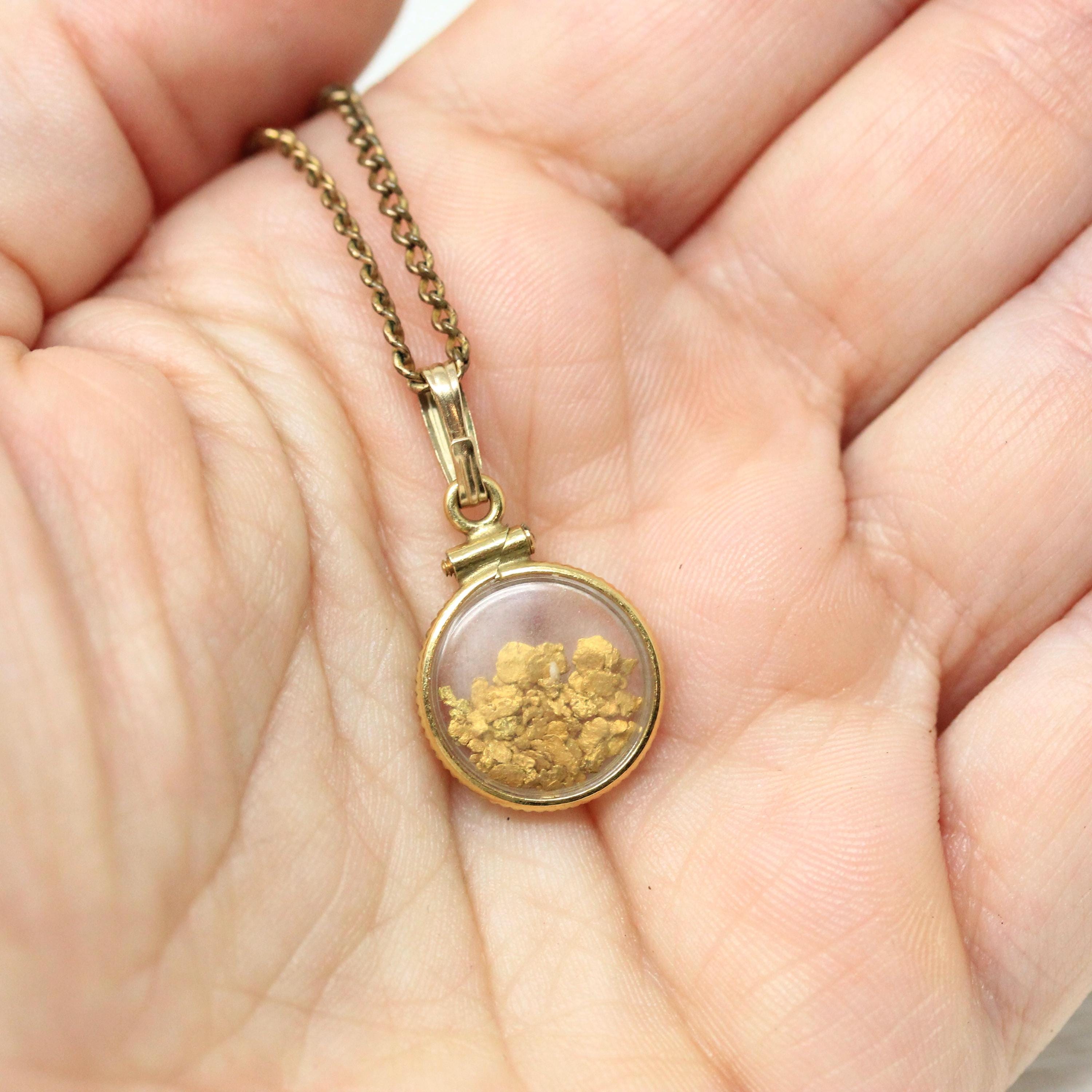 Gold Nugget Necklace Estate Gold Filled Shaker Fob Charm