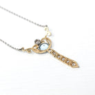 Edwardian Lavalier Necklace - Antique Platinum and 14k Yellow Gold Genuine Blue Aquamarine & Diamond Pendant - Circa 1910s Era Fine Jewelry