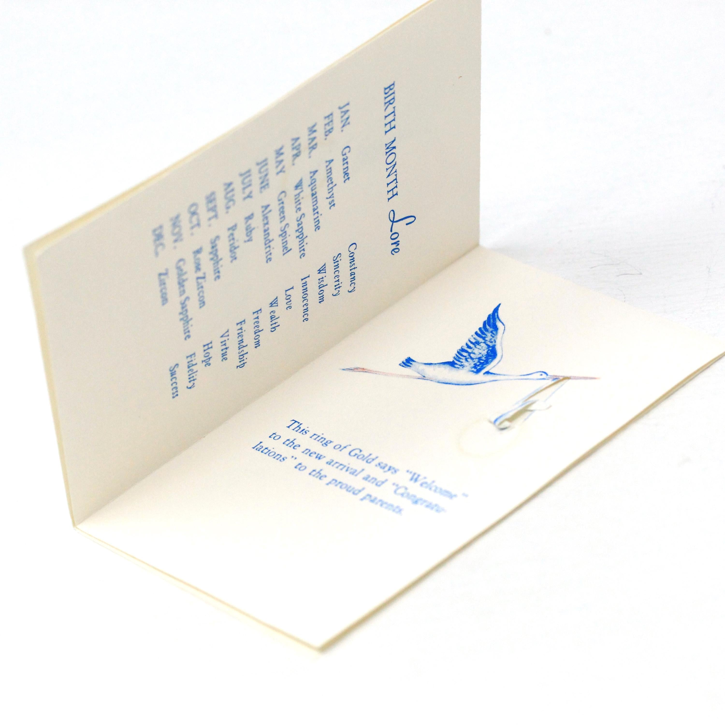 Vintage Baby Ring - 10k Yellow Gold Midi Charm Ring on Original Card - Circa 1940s Size 1/4 Shower New Mother Greetings Birth Fine Jewelry