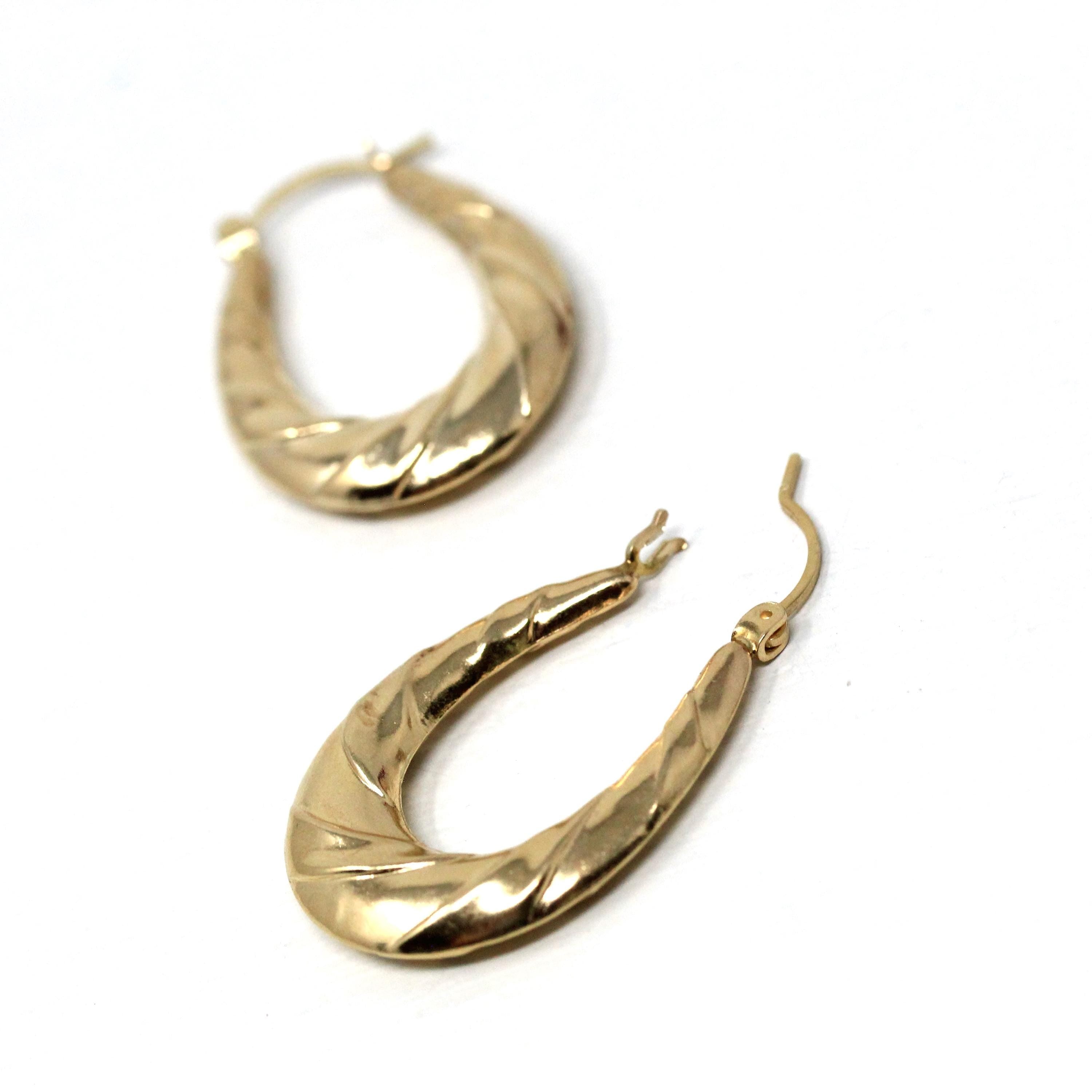 Modern Hoop Earrings - Estate 14k Yellow Gold Latch Lever Backs Door Knockers - Vintage Circa 2000's Era Statement Twisted Fine Jewelry
