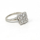 Diamond Cluster Ring - Mid Century 10k White Gold Genuine Gemstones - Vintage Circa 1950s Era Size 4 1/4 Cocktail Flower Fine Halo Jewelry