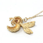 Vintage Wasp Necklace - Estate 14k Yellow Gold Winged Insect - Modern Circa 1980s Era Genuine Red Ruby Eye Bug Bee Hornet Fine 80s Jewelry