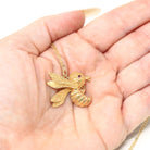 Vintage Wasp Necklace - Estate 14k Yellow Gold Winged Insect - Modern Circa 1980s Era Genuine Red Ruby Eye Bug Bee Hornet Fine 80s Jewelry