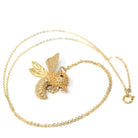 Vintage Wasp Necklace - Estate 14k Yellow Gold Winged Insect - Modern Circa 1980s Era Genuine Red Ruby Eye Bug Bee Hornet Fine 80s Jewelry