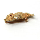 Vintage Owl Brooch - Retro Era 14k Yellow Gold Created Ruby Eyes Winged Animal Pendant - Circa 1960s Figural Gemstone Fine 60s Bird Jewelry