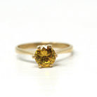 Created Yellow Sapphire Ring - Retro 10k Gold Round Faceted 1.09 CT Gem - Vintage 1960s Era Size 6 Solitaire Alternative Engagement Jewelry