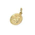 Dainty Cupid Charm - Modern 14k Yellow Gold Round Matte Winged Angel Pendant Necklace - Circa 1990s New Old Stock Figural NOS Fine Jewelry