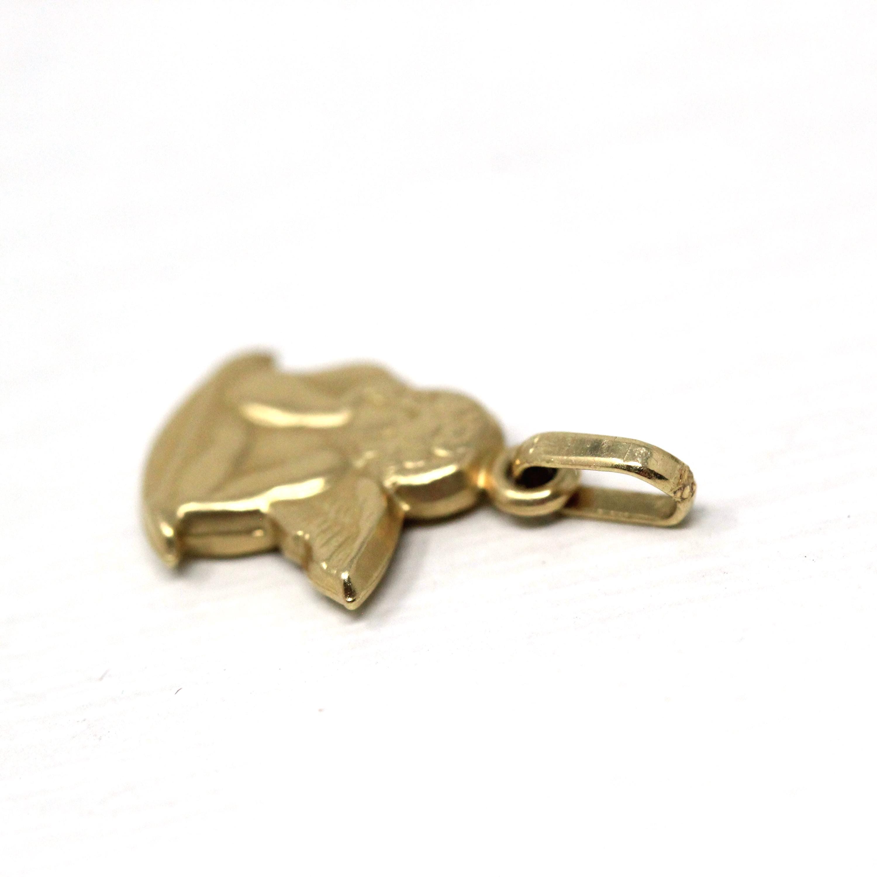 Dainty Cupid Charm - Modern 14k Yellow Gold Thinking Winged Angel Pendant Necklace - Circa 1990s New Old Stock Figural NOS Fine 90s Jewelry