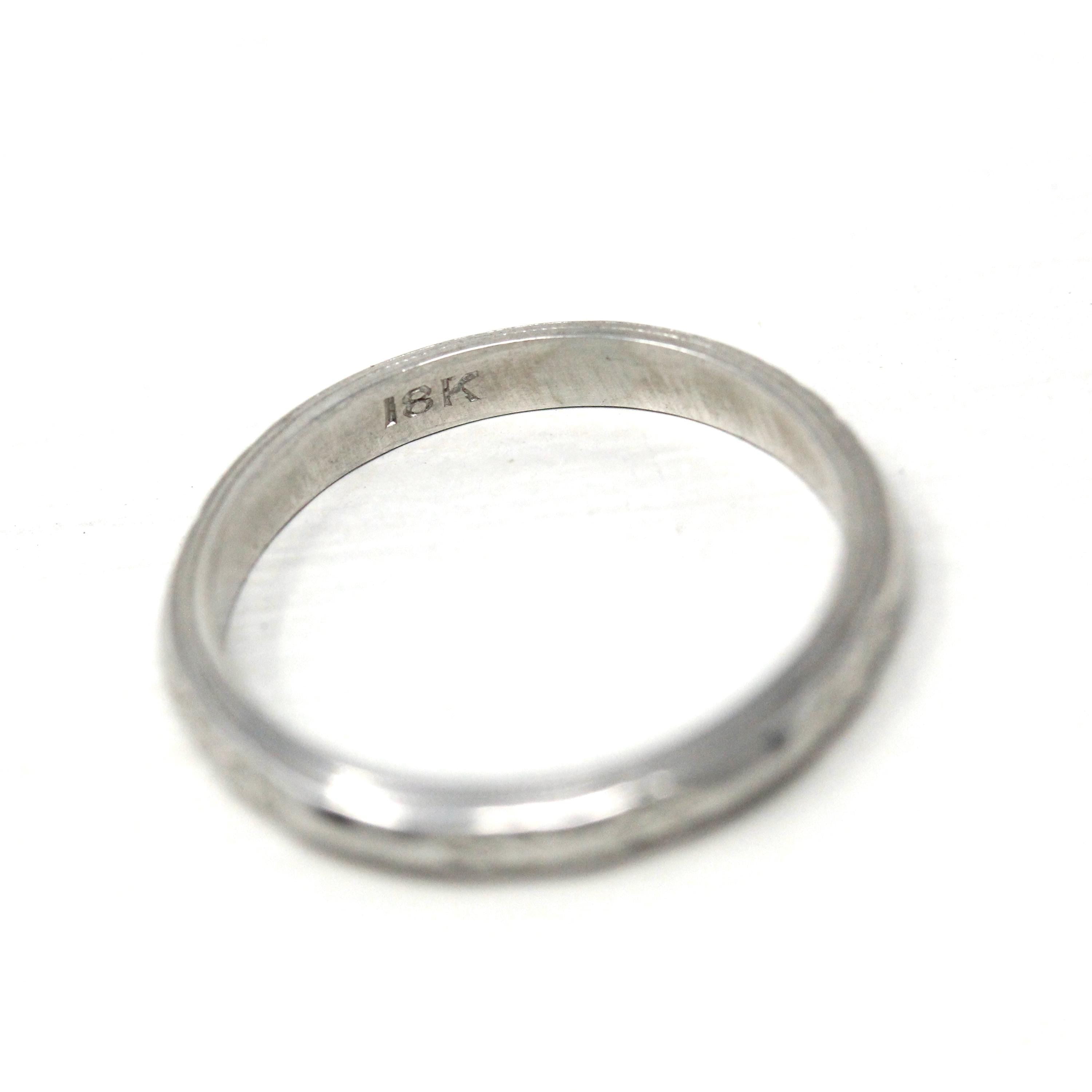 Art Deco Wedding Band - Vintage 18k White Gold Orange Blossom Eternity Ring - Circa 1930s Era Size 5 Bridal Stacking Fine 30s Flower Jewelry