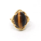 Tiger's Eye Ring - Modern 14k Yellow Gold Cabochon Cut Genuine Chatoyant Gemstone - Estate Circa 2000s Era Size 7 3/4 Statement Fine Jewelry