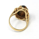 Tiger's Eye Ring - Modern 14k Yellow Gold Cabochon Cut Genuine Chatoyant Gemstone - Estate Circa 2000s Era Size 7 3/4 Statement Fine Jewelry