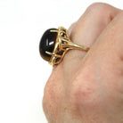 Tiger's Eye Ring - Modern 14k Yellow Gold Cabochon Cut Genuine Chatoyant Gemstone - Estate Circa 2000s Era Size 7 3/4 Statement Fine Jewelry