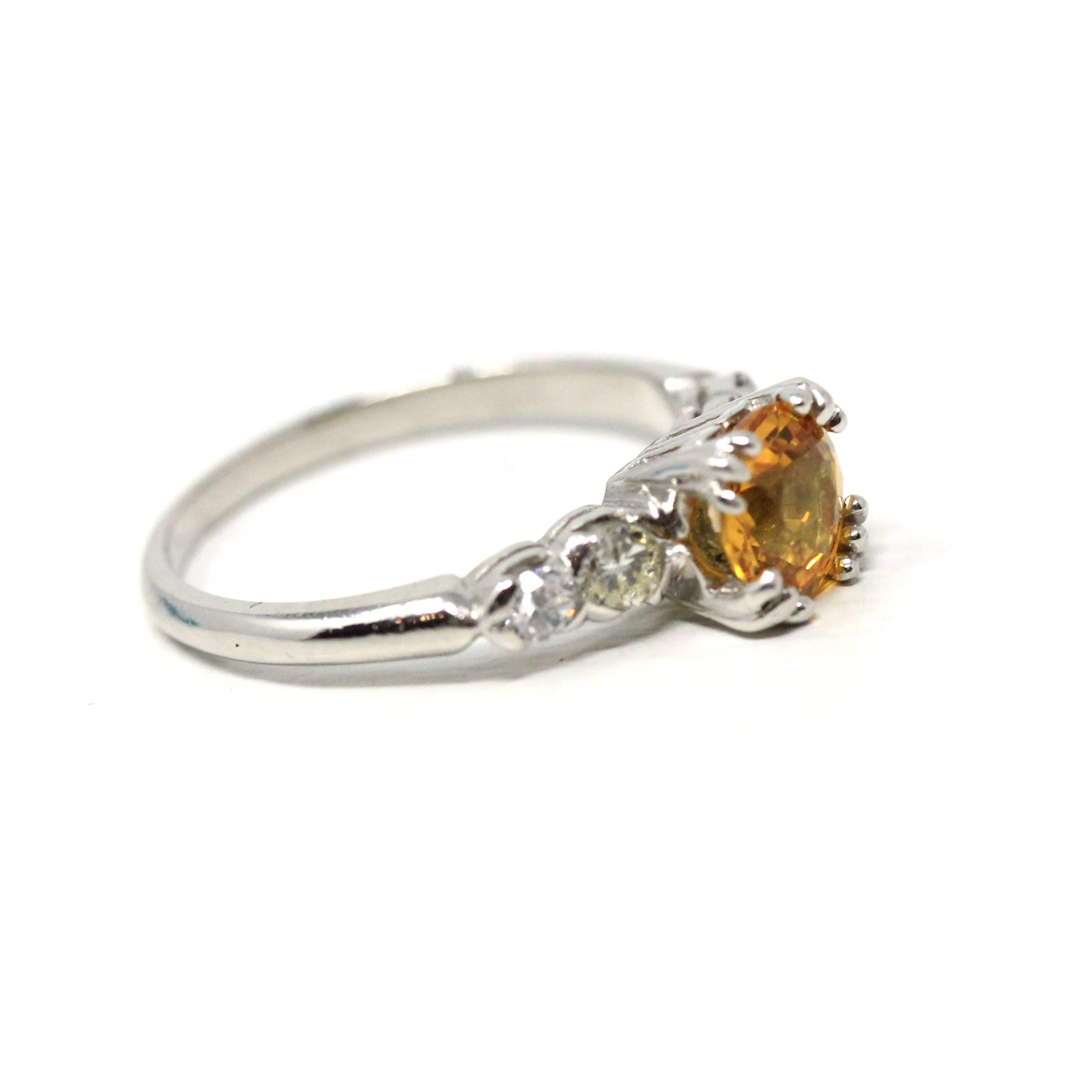 Yellow Sapphire & Diamond Ring - Mid Century Platinum Alternative Engagement Ring Genuine Gemstones - Vintage 1950s Size 5 Report Jewelry