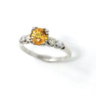Yellow Sapphire & Diamond Ring - Mid Century Platinum Alternative Engagement Ring Genuine Gemstones - Vintage 1950s Size 5 Report Jewelry
