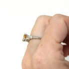 Yellow Sapphire & Diamond Ring - Mid Century Platinum Alternative Engagement Ring Genuine Gemstones - Vintage 1950s Size 5 Report Jewelry