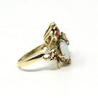 Vintage Butterfly Ring - Retro Era 14k Yellow Gold Genuine Opal & Diamonds - Circa 1970s Era Size 5.25 Statement Figural Enamel Fine Jewelry