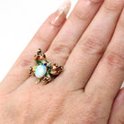 Vintage Butterfly Ring - Retro Era 14k Yellow Gold Genuine Opal & Diamonds - Circa 1970s Era Size 5.25 Statement Figural Enamel Fine Jewelry